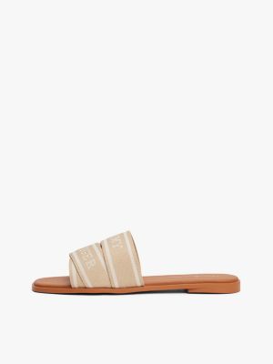 brown webbing woven logo strap mules for women tommy hilfiger