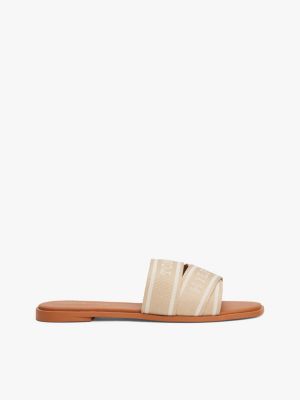 brown webbing woven logo strap mules for women tommy hilfiger