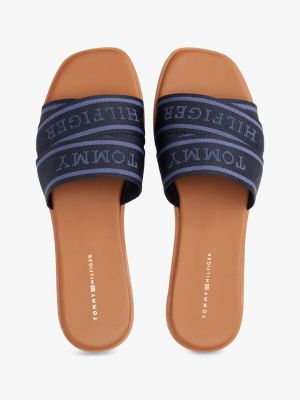 multi webbing woven logo strap mules for women tommy hilfiger