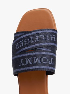 multi webbing woven logo strap mules for women tommy hilfiger