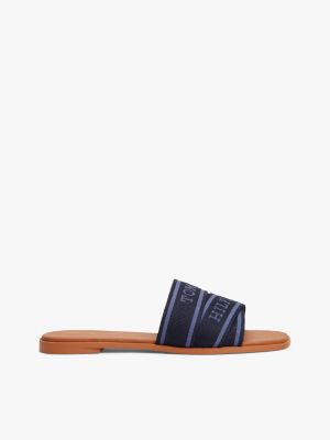 multi webbing woven logo strap mules for women tommy hilfiger