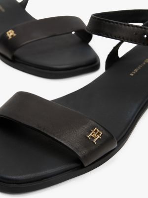 black leather th monogram plaque sandals for women tommy hilfiger