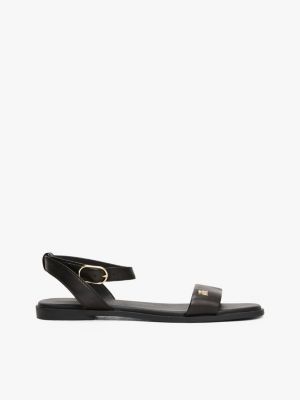 black leather th monogram plaque sandals for women tommy hilfiger