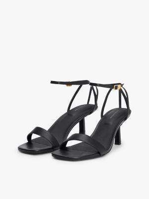 zwart leren pump met kitten heel en knoopdetail voor dames - tommy hilfiger