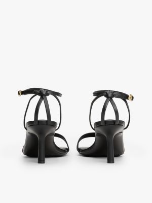 schwarz knoten-sandale aus leder mit kitten heel für damen - tommy hilfiger