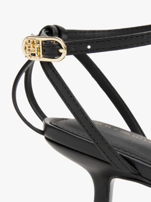 zwart leren pump met kitten heel en knoopdetail voor dames - tommy hilfiger