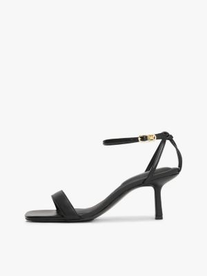 zwart leren pump met kitten heel en knoopdetail voor dames - tommy hilfiger