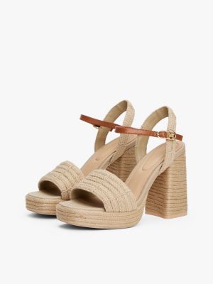 sandalias de plataforma de cuerda beige de mujeres tommy hilfiger