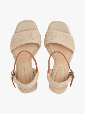 beige sandaal met plateauzool en blokhak voor dames - tommy hilfiger