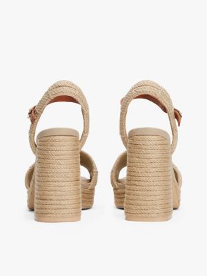 sandalias de plataforma de cuerda beige de mujeres tommy hilfiger