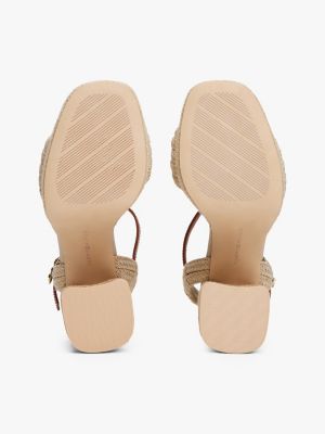 beige sandaal met plateauzool en blokhak voor dames - tommy hilfiger