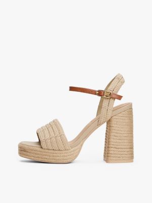 beige sandaal met plateauzool en blokhak voor dames - tommy hilfiger