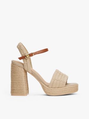 beige sandaal met plateauzool en blokhak voor dames - tommy hilfiger