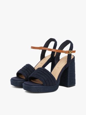 blauw sandaal met plateauzool en blokhak voor dames - tommy hilfiger