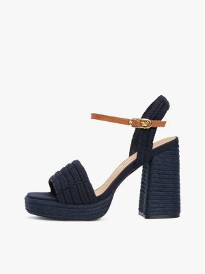 blue rope platform block heel sandals for women tommy hilfiger