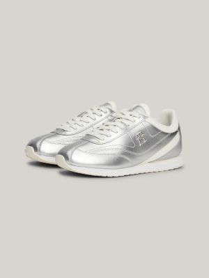 grijs metallic leren sneaker voor dames - tommy hilfiger