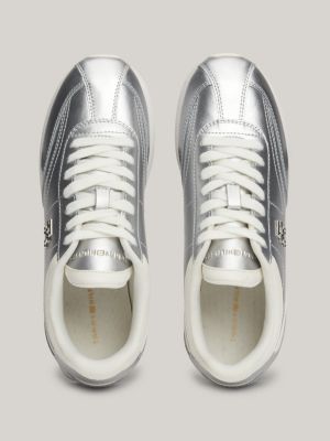grijs metallic leren sneaker voor dames - tommy hilfiger