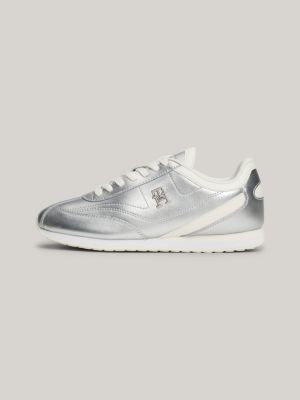 zapatillas estilo running de piel metalizada gris de mujeres tommy hilfiger