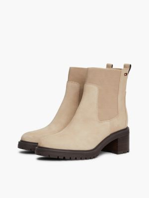 bottines chelsea en daim à talon carré beige pour femmes tommy hilfiger