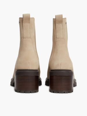 bottines chelsea en daim à talon carré beige pour femmes tommy hilfiger