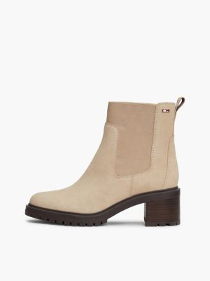 bottines chelsea en daim à talon carré beige pour femmes tommy hilfiger