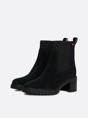 black suede block heel chelsea boots for women tommy hilfiger