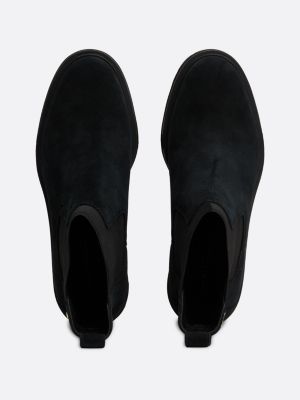 botines chelsea de ante con tacón ancho negro de mujeres tommy hilfiger