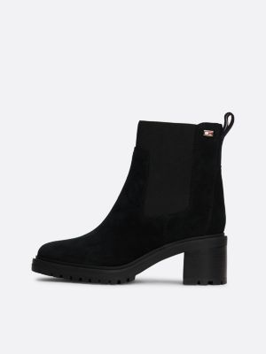 black suede block heel chelsea boots for women tommy hilfiger