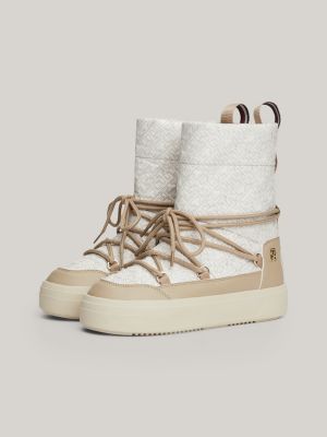 white th monogram lace-up snow boots for women tommy hilfiger