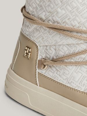 white th monogram lace-up snow boots for women tommy hilfiger