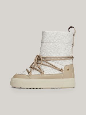 white th monogram lace-up snow boots for women tommy hilfiger