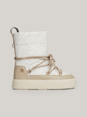 TH Monogram Lace Up Snow Boots White Tommy Hilfiger