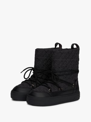 black th monogram lace-up snow boots for women tommy hilfiger