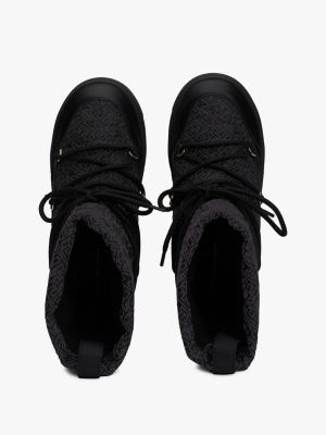 schwarz th monogram schnee-schnürstiefel für damen - tommy hilfiger