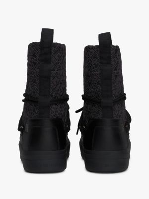 bottes de neige à lacets et monogramme th noir pour femmes tommy hilfiger