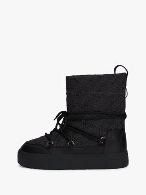 black th monogram lace-up snow boots for women tommy hilfiger