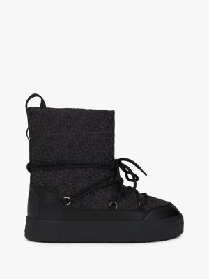 black th monogram lace-up snow boots for women tommy hilfiger