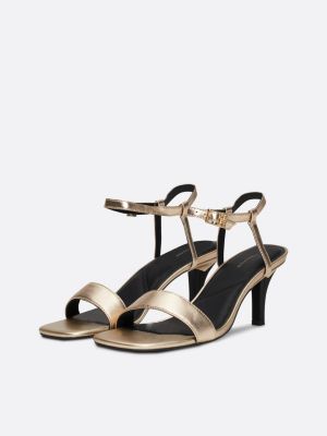 beige metallic leren sandaal met naaldhak voor dames - tommy hilfiger