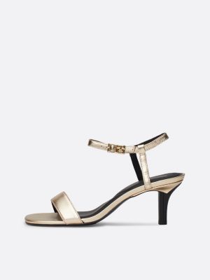 beige metallic leather stiletto heel sandals for women tommy hilfiger