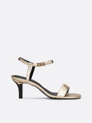 beige metallic leren sandaal met naaldhak voor dames - tommy hilfiger