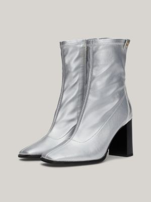 Metallic Leather Heel Sock Boots Grey Tommy Hilfiger