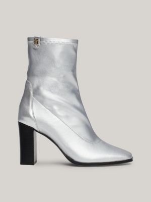 grey sock-boot aus metallic-leder mit absatz für damen - tommy hilfiger