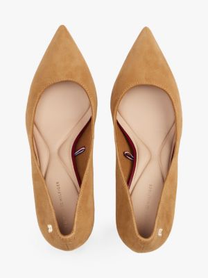 brown th monogram suede block pointed heels for women tommy hilfiger