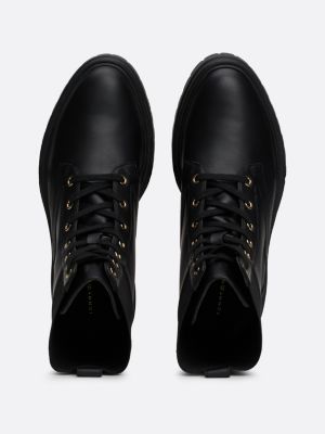 black th monogram leather cleat boots for women tommy hilfiger