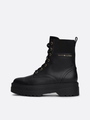 black th monogram leather cleat boots for women tommy hilfiger