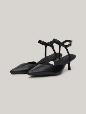 black th monogram leather kitten heels for women tommy hilfiger