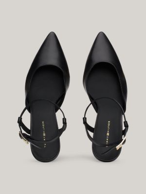 schwarz kitten heel aus leder mit th-monogramm für damen - tommy hilfiger