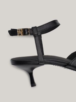 schwarz kitten heel aus leder mit th-monogramm für damen - tommy hilfiger