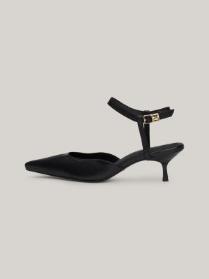 black th monogram leather kitten heels for women tommy hilfiger