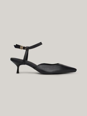 black th monogram leather kitten heels for women tommy hilfiger